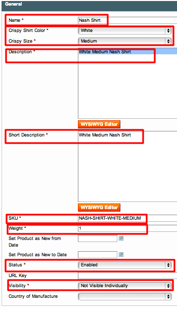 General Product Configuration Screenshot for Magento