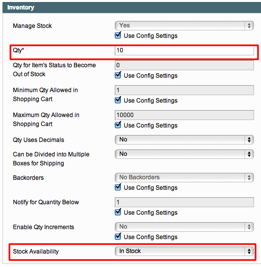 Manage Inventory Screenshot for Magento commerce - quantity and stock availability