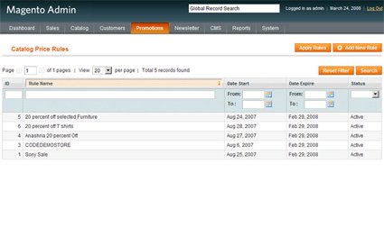 Magento Admin - Price Rules Screenshot