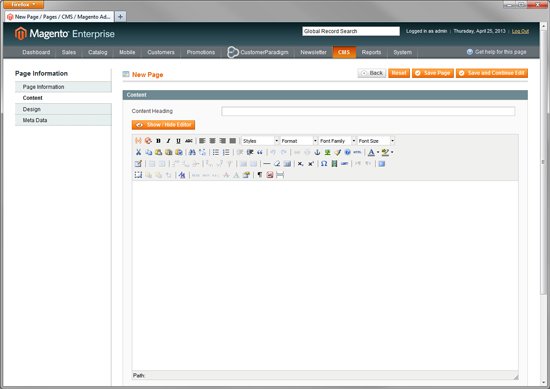 Magento Enterprise - Create Multiple Custom Landing Pages - Step 2 - Content Editor