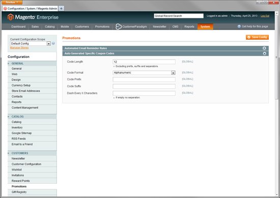 Magento Enterprise - Create Auto-Generated Custom Coupons for Customers