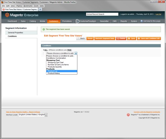 Magento Enterprise - Customer Segmentation via First Time Visitors