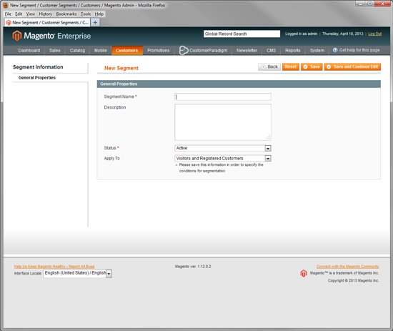 Magento Enterprise - Create New Customer Segment