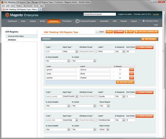 Gift Registry - Edit Type in Magento Enterprise