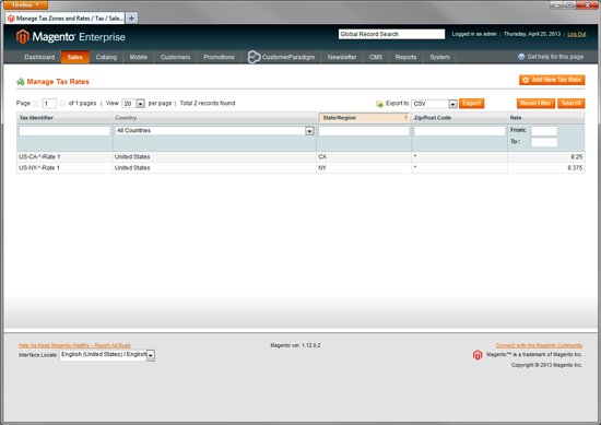 Manage Tax Rates in Magento Enterprise