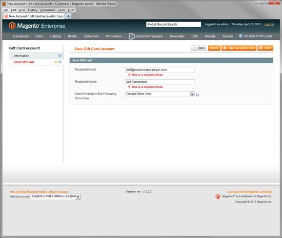 Send Gift Card via Email via Magento Enterprise