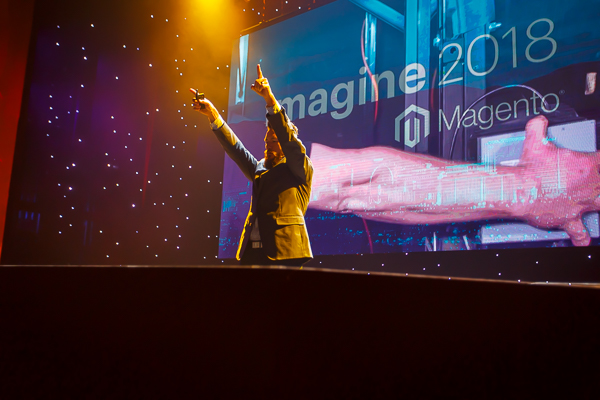 Phillip Jackson - rising out of the stage at Magento Imagine 2018