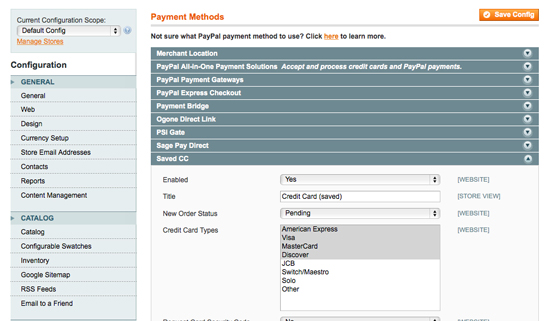 Magento Saved Credit Card Option