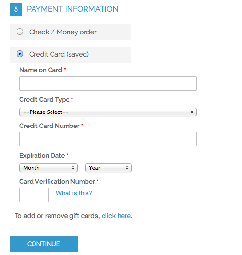 Saved Credit Card Info
