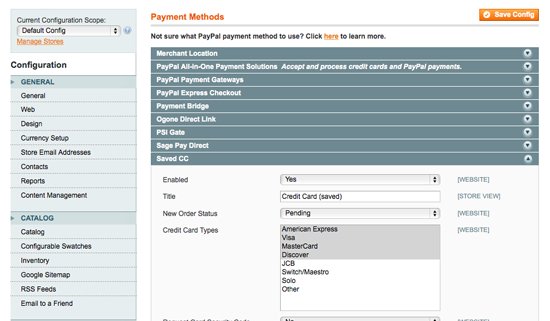 Magento Saved Credit Card Option