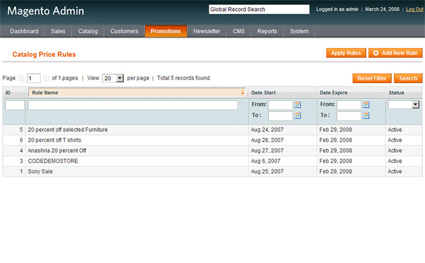 Magento Admin - Custom Programming for Catalog Price Rules - Click Here for Screenshot