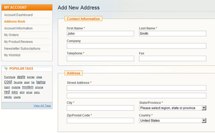 Magento - My Account - Customization: