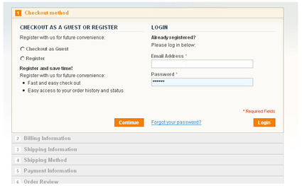 Checkout Method - Customization of Magento eCommerce - click here for screenshot