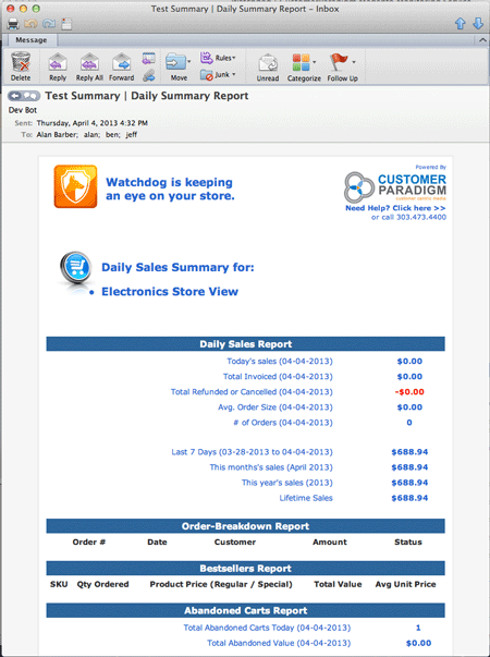 Magento Daily Sales Summary Email