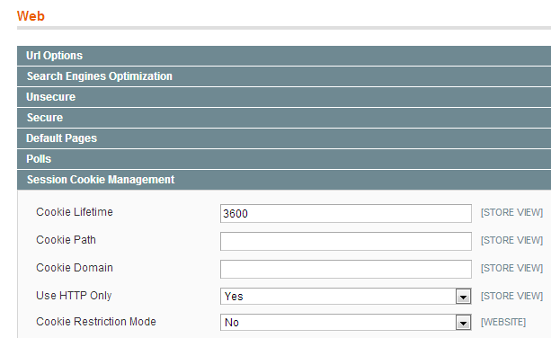 Web cookies for magento