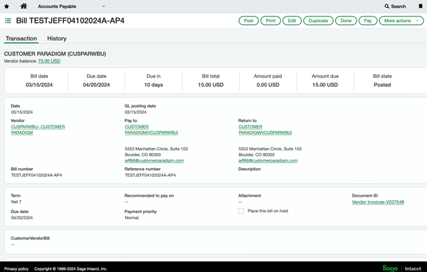 Sage Intacct - AP Invoice that's been backdated via API post