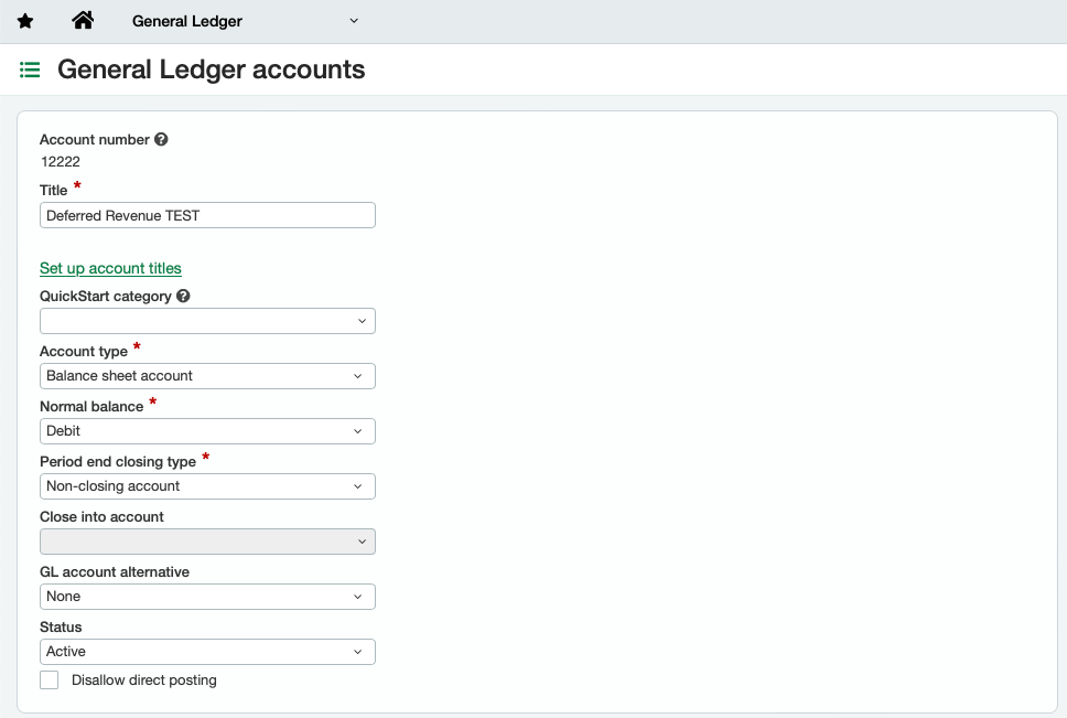 Sage Intacct - Deferred Revenue Account