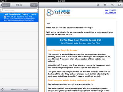 iPad email inbox screenshot