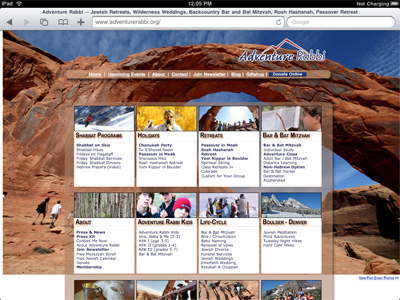 iPad - Safari Browser screenshot of AdventureRabbi.org