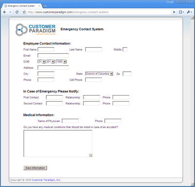 Emergency Contact System - form for employees