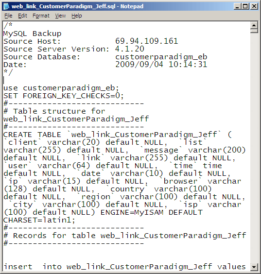 mySQL dump file