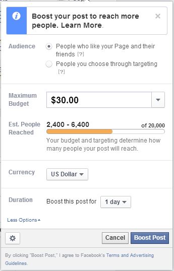 Facebook Boost Post Message