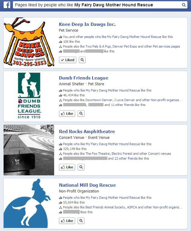 Facebook Graph Search-Pages liked by people who like My Fairy Dawg Mother Hound Rescue