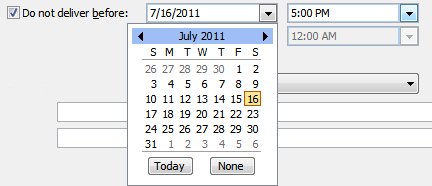 Closeup View: Schedule email to be delivered later - Outlook Options