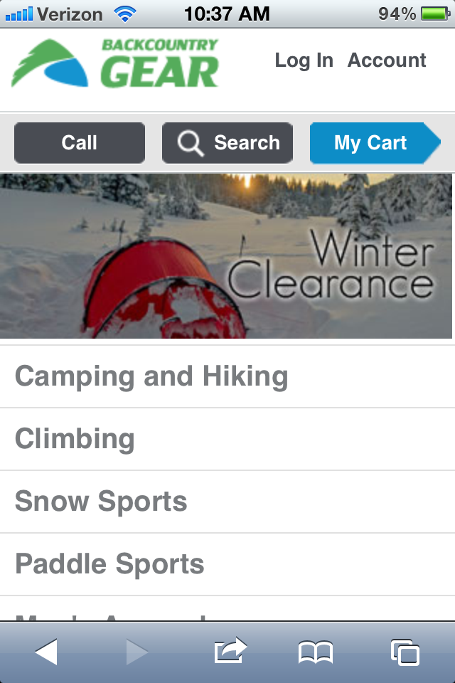 Customer Paradigm Mobile site Backcountry Gear Customer Paradigm