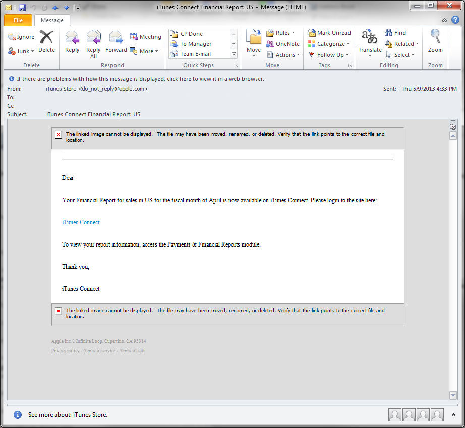 Apple iTunes HTML coding error