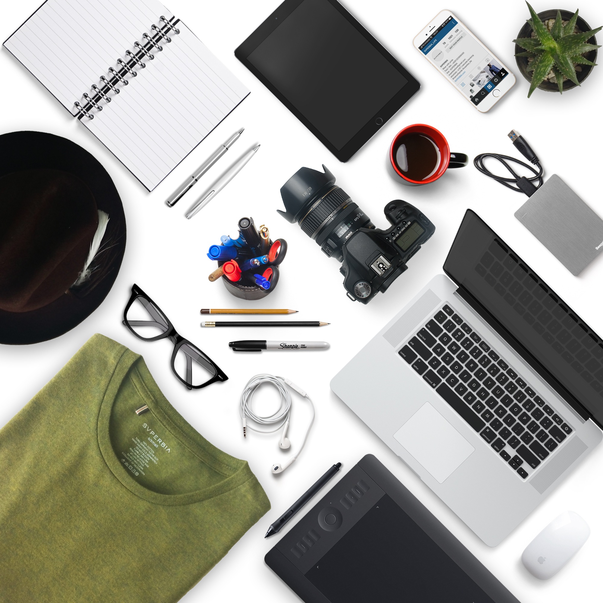 a desk with many well organized items