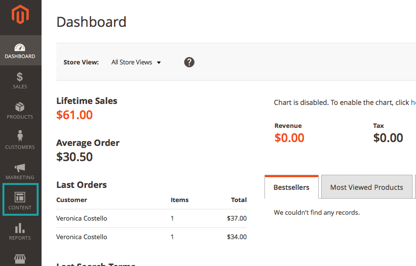 Step one, choose "CONTENT" from the left-hand menu