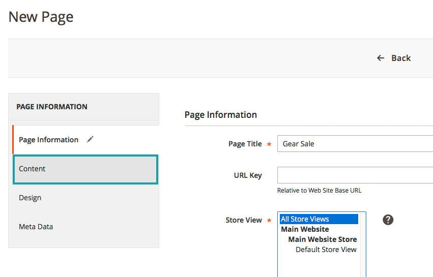 Step Six, navigate to "Content"