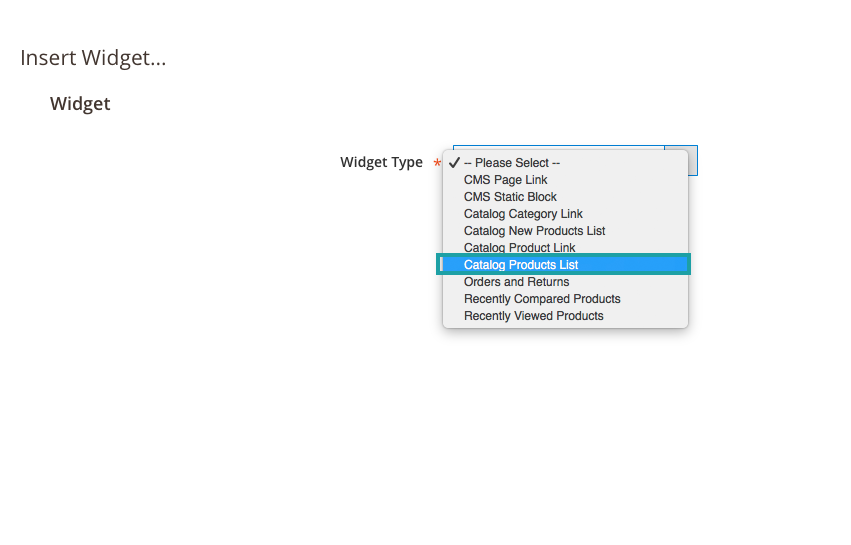 Step Eight, select "Catalog Product List"