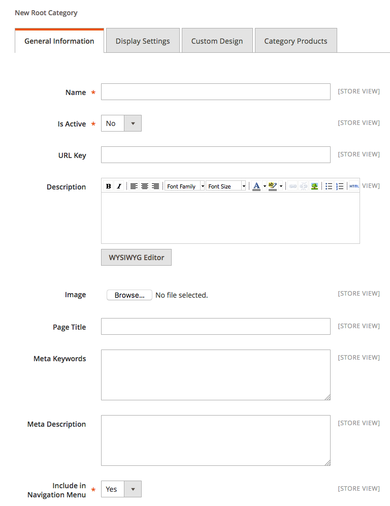 New Category General Information Tab
