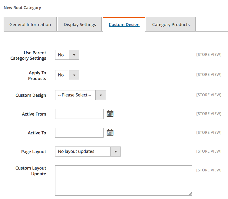 Choose custom design options for your new category