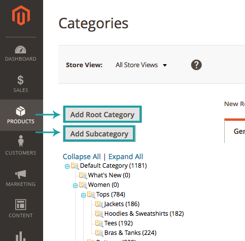 Choose to add a subcategory or a new root category