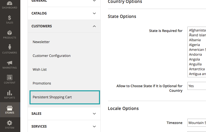 Step Three: Select “CUSTOMERS” and then “Persistent Shopping Cart”