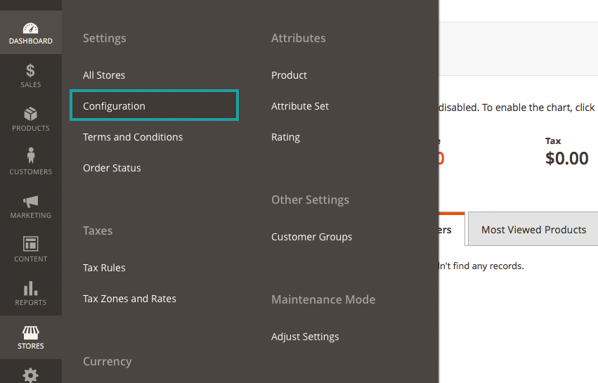 Step Two: from STORES Choose Configuration