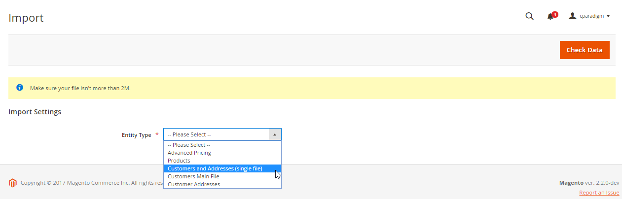 Magento2 Import Form