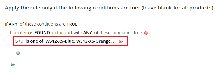 Conditions set for the rule