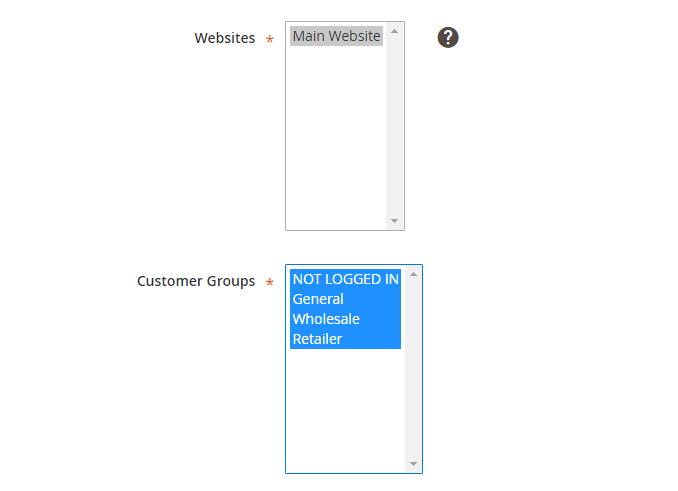 Select websites and customer groups