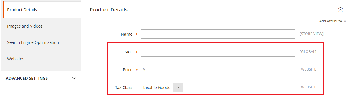 SKU Price and Tax Class