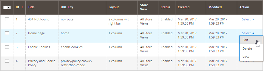 Changing Magento 2 Page Attributes from the Page Management List