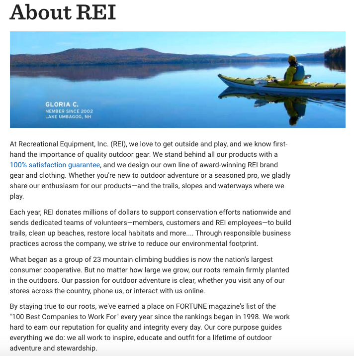 REI About Us Page
