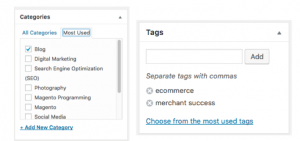 Examples of setting categories and tags on a wordpress blog