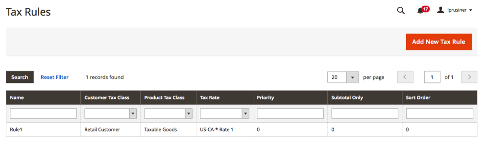 Table of Tax Rules in Magento 2