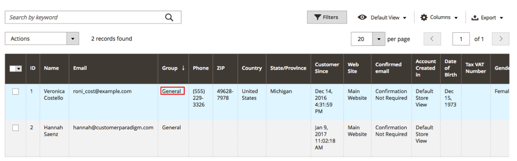 Magento 2 Customer Table