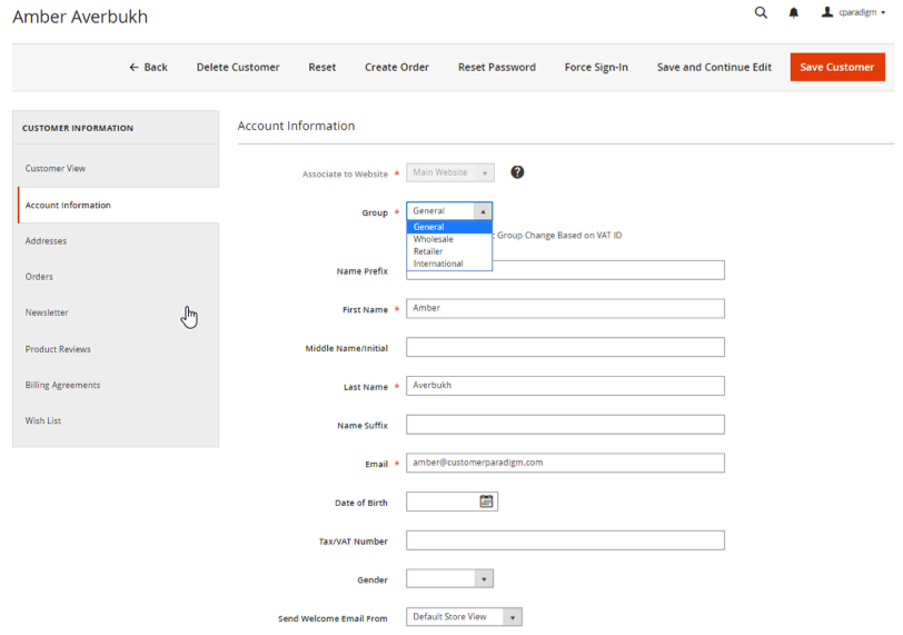 Add Customer Group in Account Information and Save
