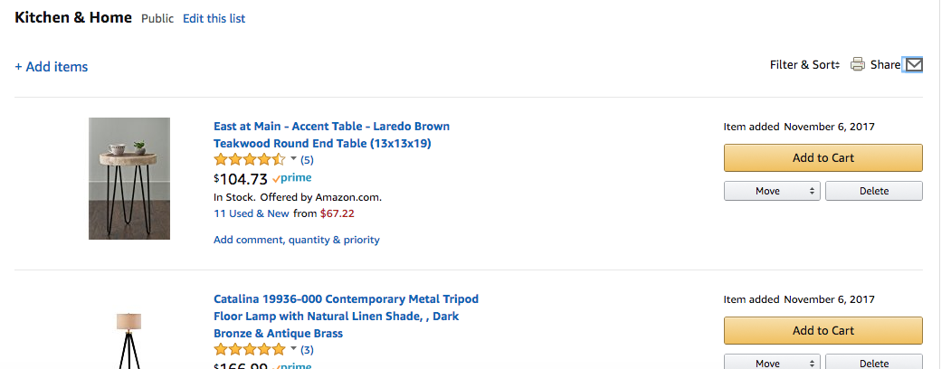 Example of a Wishlist on Amazon